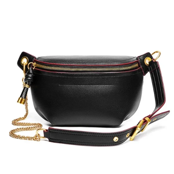 sac banane cuir noir et or